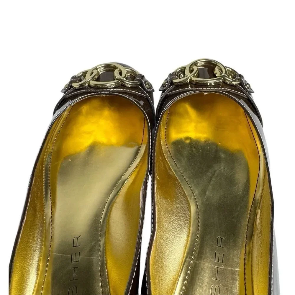 Marc Fisher brown patent leather Belinda ballet flats size 7.5